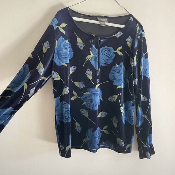Y2K Velvet Floral Top M - Picture 4 of 7